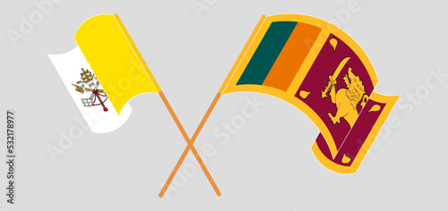 Crossed and waving flags of Vatican and Sri Lanka