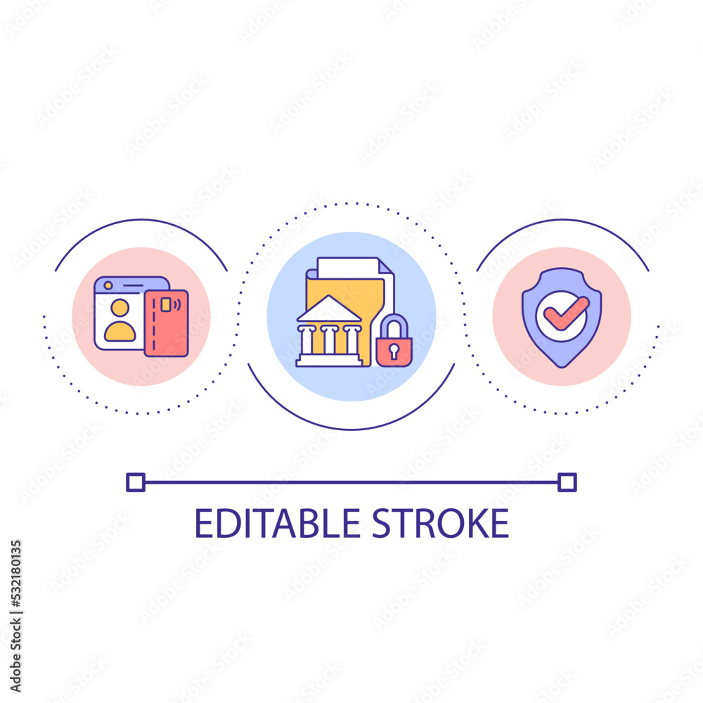 Cardholders safety loop concept icon. Bank account security. Protect sensitive data abstract idea thin line illustration. Isolated outline drawing. Editable stroke. Arial font used