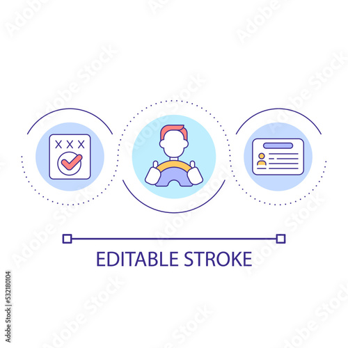 Driving license loop concept icon. Permission to drive car. Personal identification document abstract idea thin line illustration. Isolated outline drawing. Editable stroke. Arial font used