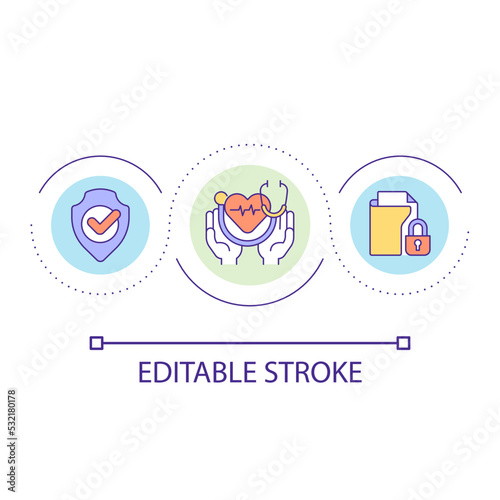 Medical records privacy loop concept icon. Patient information security. Healthcare service abstract idea thin line illustration. Isolated outline drawing. Editable stroke. Arial font used