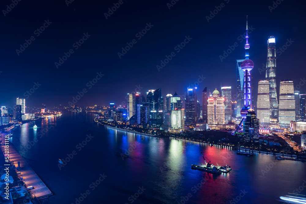 Nightscape of Lujiazui skyline from the Bund, Shanghai, China. Nightscape of Lujiazui skyline from the Bund, Shanghai, China.