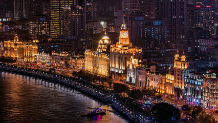 Papier peint photo Shanghai Bâtiments historiques du Bund nocturne  © hit1912