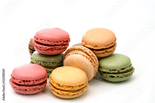 colorful macaroons isolated on white
