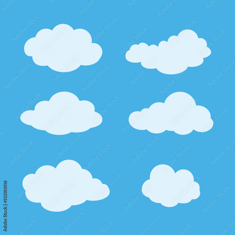 Set of cartoon clouds. Abstract white cloudy. Cloud icon, cloud shape. Vector stock