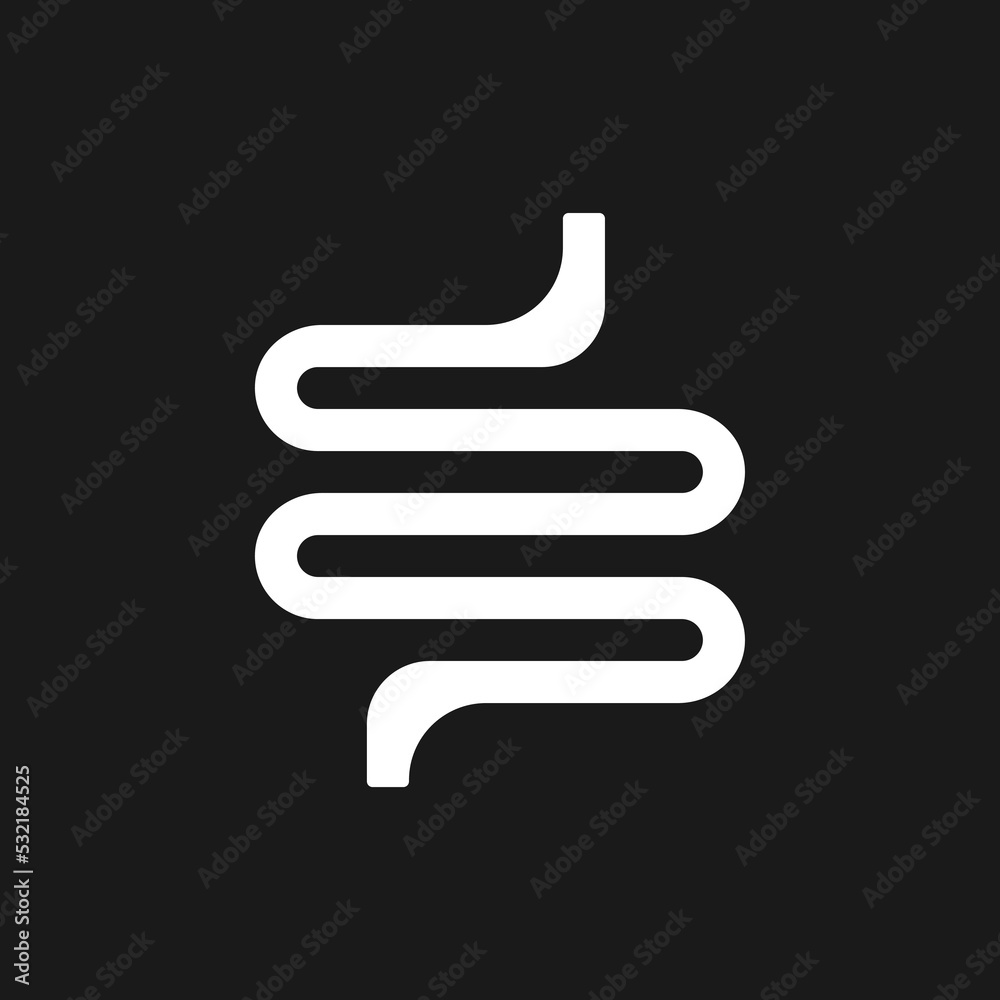 Intestine dark mode glyph ui icon. Body organ. Gastrointestinal tract. User interface design. White silhouette symbol on black space. Solid pictogram for web, mobile. Vector isolated illustration Intestine dark mode glyph ui icon. Body organ. Gastrointestinal tract. User interface design. White silhouette symbol on black space. Solid pictogram for web, mobile. Vector isolated illustration