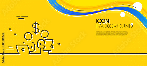 Budget accounting line icon. Abstract yellow background. Money investment sign. Stock shares traders symbol. Minimal budget accounting line icon. Wave banner concept. Vector