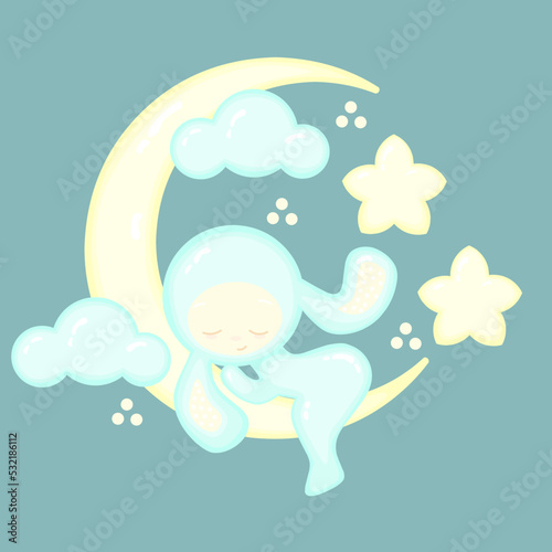 Vector illustration of baby sleeping on the moon