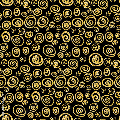Abstract sparkling seamless background with golden swirls and snails  shimmer shining background