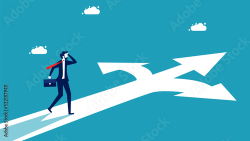 Strategic choice or business path. businessman decides on a future path. vector illustration
