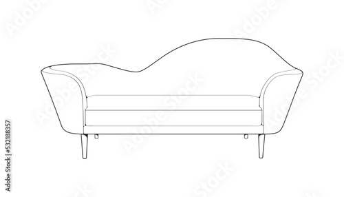 Sofa or couch line art illustrator. Outline furniture for living room. Vector illustration.
