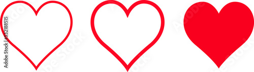 Red heart vector set. Love icons isolated on white background. Collection of flat heart symbol for love symbol, icon shape, greeting card and Valentine's day. Vector illustration, graphic design