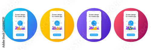 Minimal set of Decreasing graph, Lgbt and Breathing exercise line icons. Phone, cellphone ui interface mockup. Interview icons. For web development. Column chart, Rainbow flag, Breath. Vector