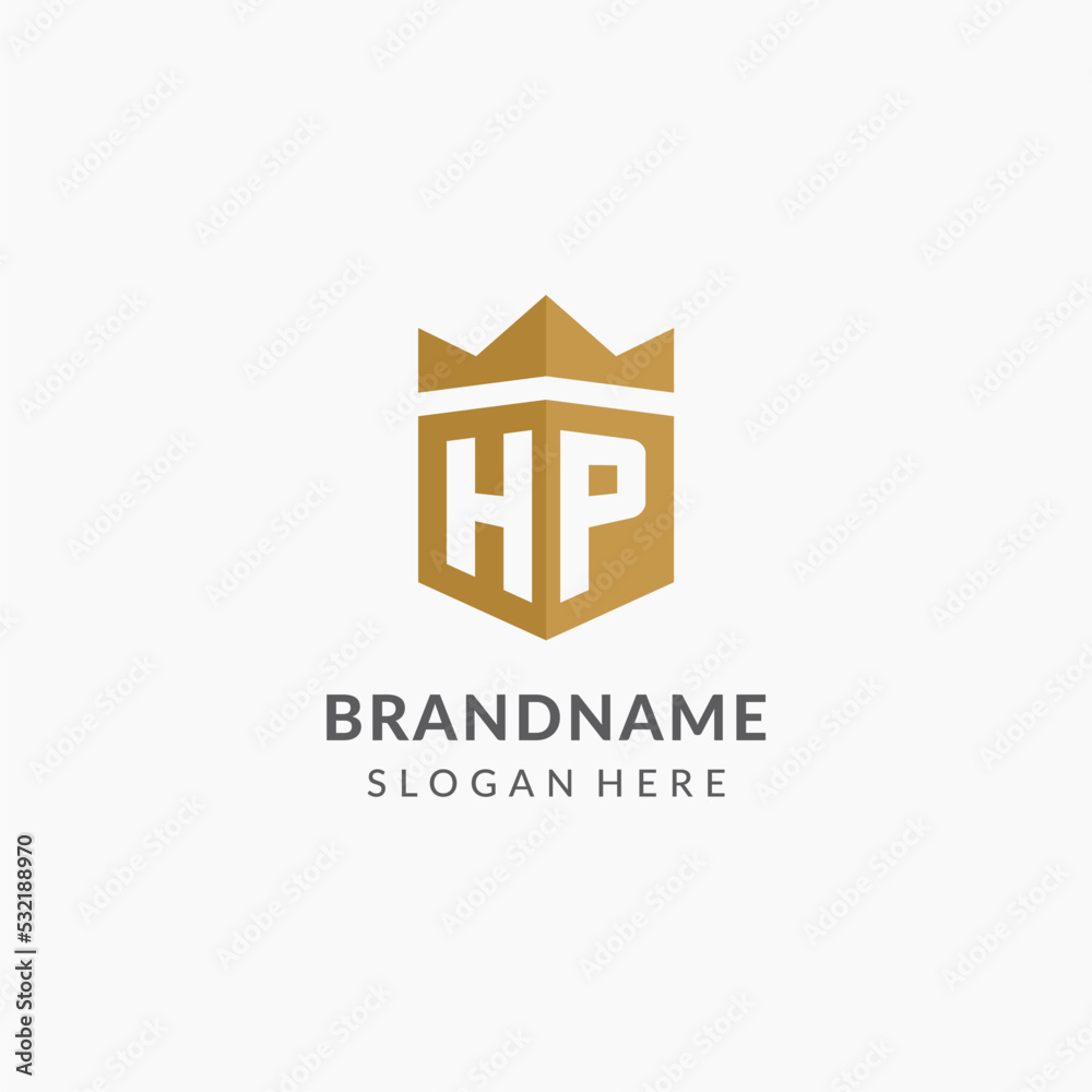 Initial letter HP logo with shield and crown style Stock Vector | Adobe ...