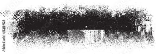 Glitch distorted geometric shape . Noise destroyed logo . Trendy defect error shapes . Glitched frame .Grunge textured . Distressed effect .Vector shapes with a halftone dots screen print texture.