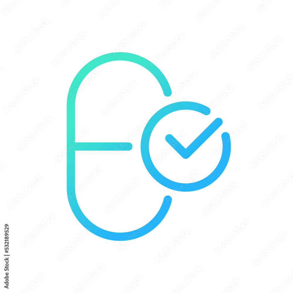Take medication pixel perfect gradient linear ui icon. Capsule and checkmark. Correct therapy. Line color user interface symbol. Modern style pictogram. Vector isolated outline illustration Take medication pixel perfect gradient linear ui icon. Capsule and checkmark. Correct therapy. Line color user interface symbol. Modern style pictogram. Vector isolated outline illustration