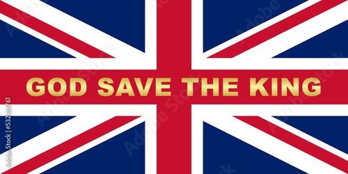God Save The King en bandera con letras doradas photo