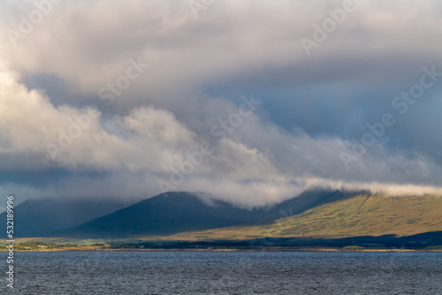 14 September 2022. Isle of Mull, Highlands and Islands, Scotland. This is the the mountains of Mull with cloud formations.