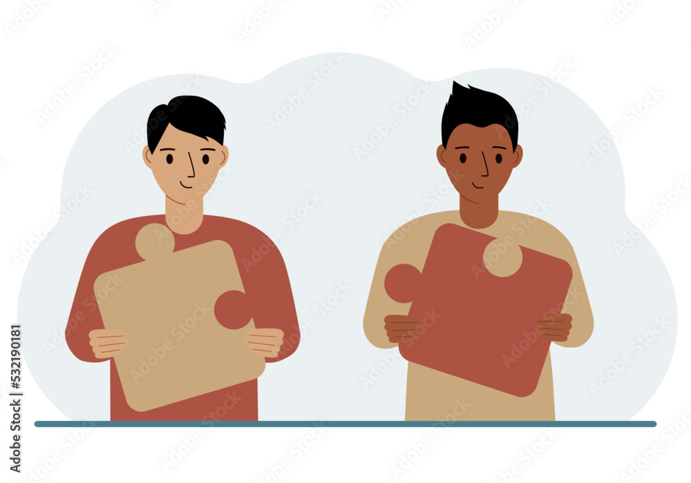 Team metaphor. People putting puzzle pieces together. The concept of teamwork and cooperation. Business concept.