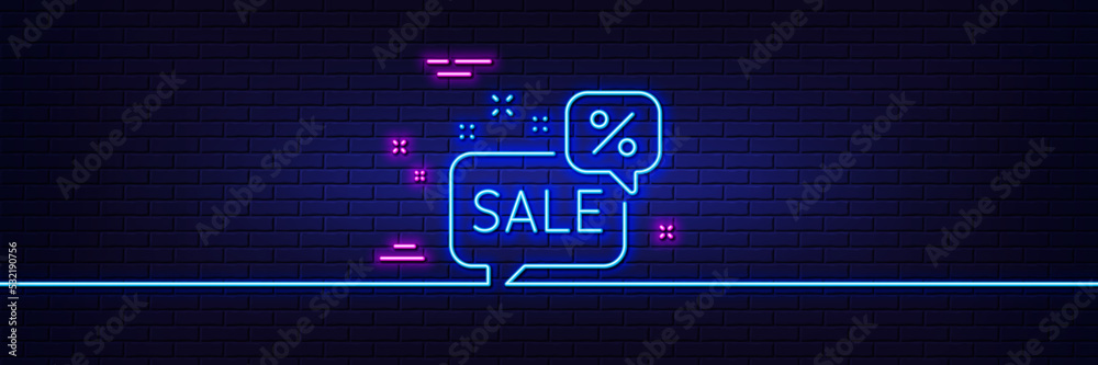 Neon light glow effect. Discounts chat bubble line icon. Sale offer sign. Promotion price symbol. 3d line neon glow icon. Brick wall banner. Discounts bubble outline. Vector Neon light glow effect. Discounts chat bubble line icon. Sale offer sign. Promotion price symbol. 3d line neon glow icon. Brick wall banner. Discounts bubble outline. Vector
