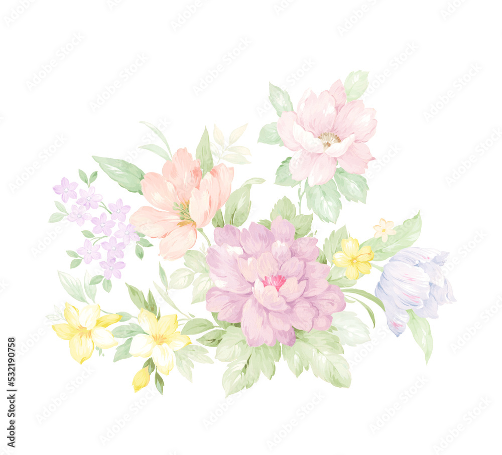 Watercolor floral illustration set.can be used as invitation card for wedding, birthday and other holiday and summer background