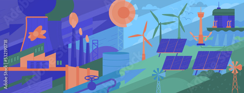 Green energy production. Vector illustration. Poster background
