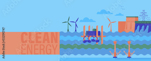 Green Power Production. Hydropower. Editable vector illustration.