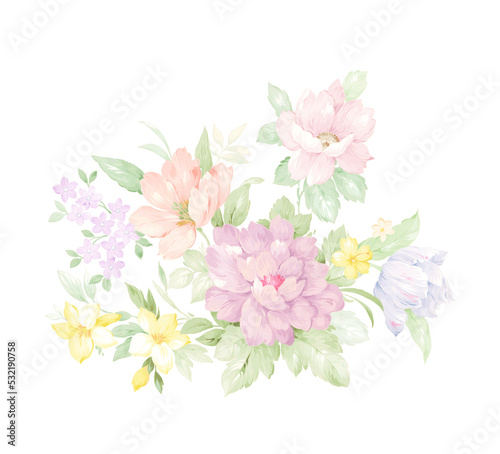 Watercolor floral illustration set.can be used as invitation card for wedding, birthday and other holiday and summer background