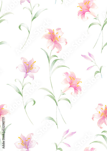 Classic Popular lily Flower Seamless pattern background - For easy making seamless pattern use it for filling any contours