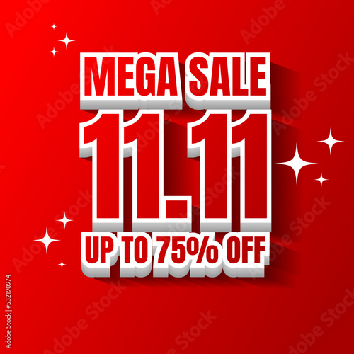 3d 11.11 mega sale square banner design template in red and white color