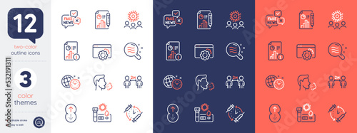Set of Time management, Report and Social distancing line icons. Include Covid test, Report document, Swipe up icons. Skin condition, Seo gear, Vaccination schedule web elements. Vector