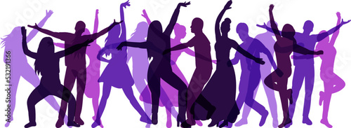 dancing people, crowd silhouette man and woman isolated vector