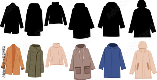 set of coat, jacket on white background isolated vector