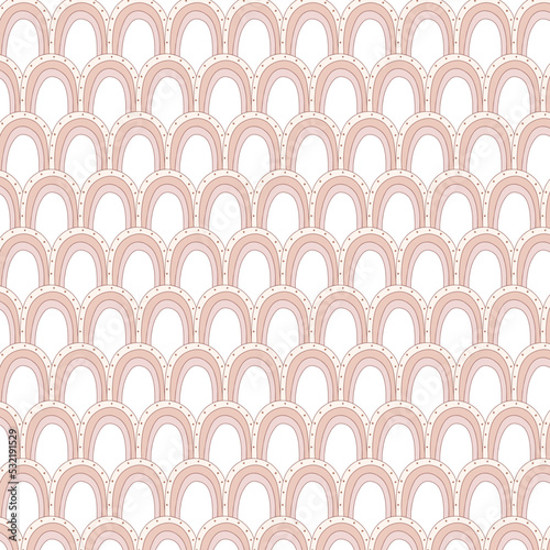 Textile design with rainbows in retro style. Light bringht kids pattern. Vector design for paper, cards, cover, fabric, decor. Decorative fabric background. Illustration in hand drawn.