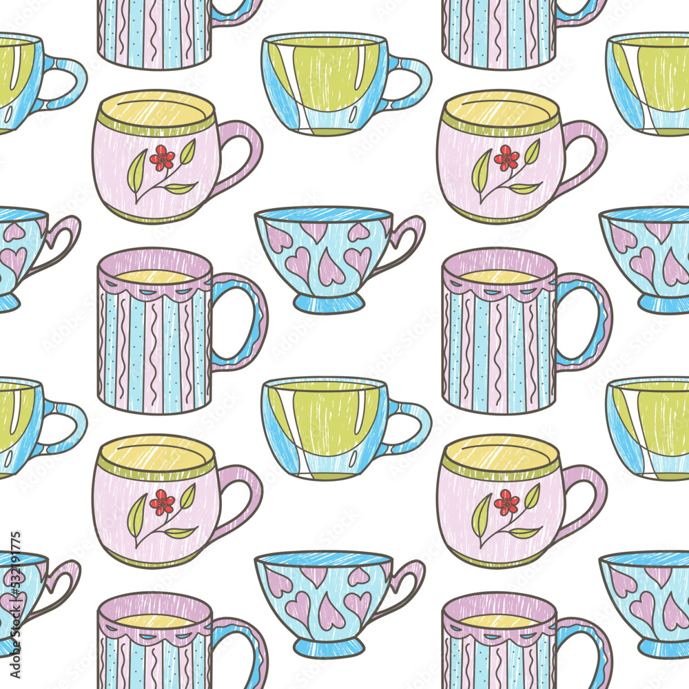 vector seamless pattern on the fun cups for tea and coffee vector seamless pattern on the fun cups for tea and coffee