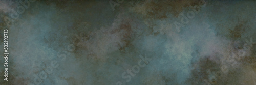 Grunge old dark blue grey paper parchment background with cloudy n faint and drips. Brush stains and ink spatter and historic shabby design, retro old paper speckled blank panoramic parchment 