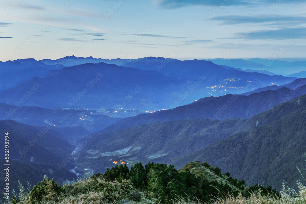 Landscape View Of The Holy Ridge And Nanhu Zhongyangjian Mountain With Amazing Sunriset On The Peak of Tao Mountaion, Wuling Quadruple Mountains Trail, Shei-Pa National Park, Taiwan