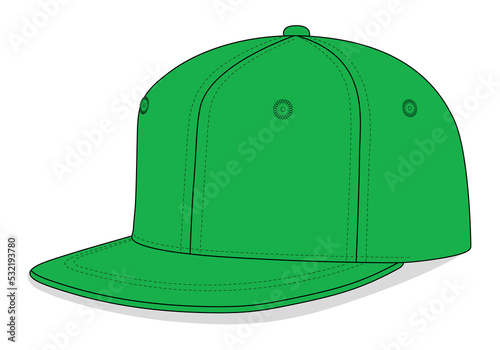Blank Green Hip Hop Cap Template On White Background, Vector File
