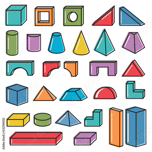 Multi-colored insulated wooden blocks for the construction of a children's tower, castle, house. Vector illustration.