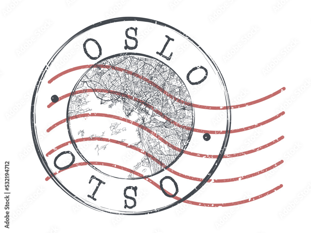 Oslo, Norway Stamp Map Postal. Silhouette Seal Roads and Streets