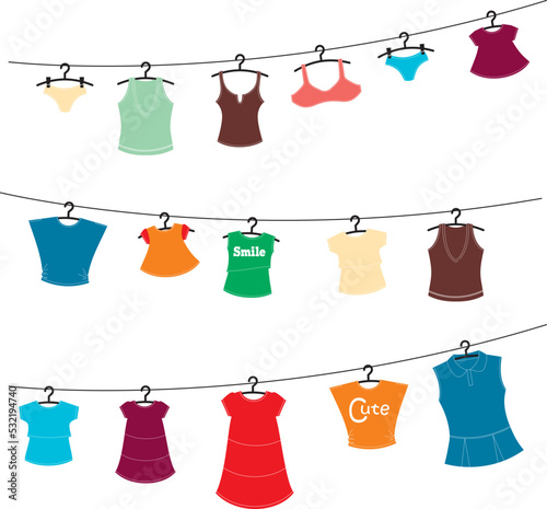 various clothes on washing line 