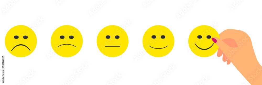 Fototapeta premium woman choosing happy facial expression. customer review, quality assessment, feedback idea concept.Child health, world mental health idea.