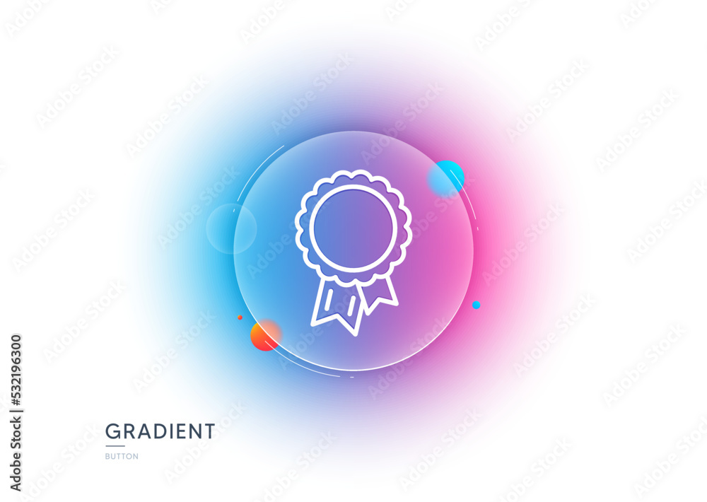 Obraz premium Success line icon. Gradient blur button with glassmorphism. Winner medal sign. Award reward symbol. Glory or Honor. Transparent glass design. Success line icon. Vector