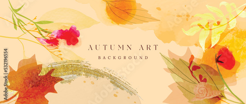 Photographie Autumn foliage in watercolor vector background