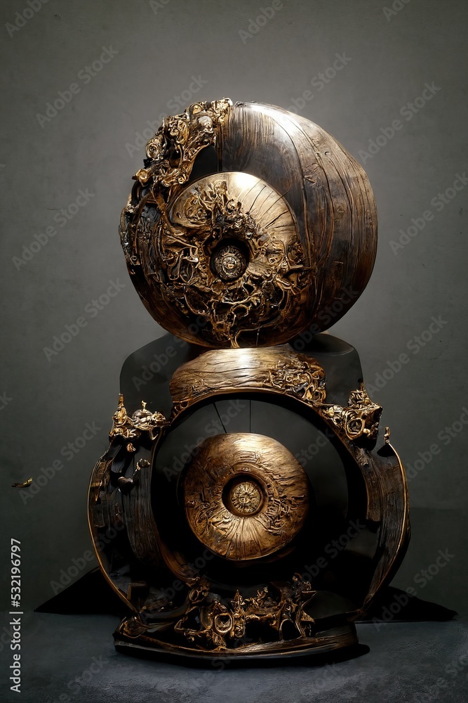 Baroque sculpture of gong, intricate details, 3d render Baroque sculpture of gong, intricate details, 3d render