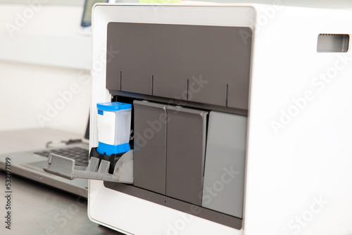 Thermal cycler machine in a molecular biology laboratory. Polymerase chain reaction technique. PCR technique