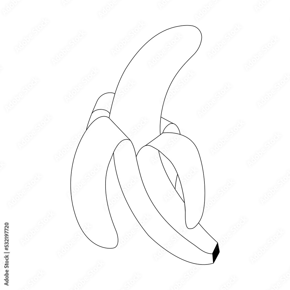 The outline of a banana. Peeled banana. Tropical fruits. Doodles The outline of a banana. Peeled banana. Tropical fruits. Doodles
