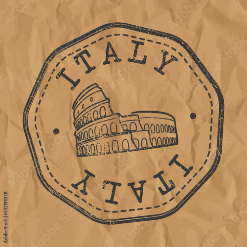 Italy Stamp Travel Passport. Design Retro SYmbol Country. Old Vintage Postmark.
