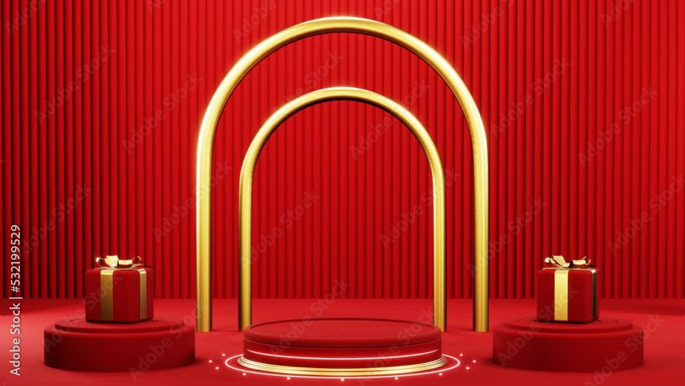 3D render of Animated red blank podium for placing products and gift boxes red tones for Christmas, New Year, Valentine's Day, birthday. 3D render of Animated red blank podium for placing products and gift boxes red tones for Christmas, New Year, Valentine's Day, birthday.