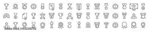 Winning icon set. Winers icon collection. Set of Winner medal. Trophy cup, Medal, Winner prize icon. Champion win trophy and medal with 1st sign. Vector illustration.