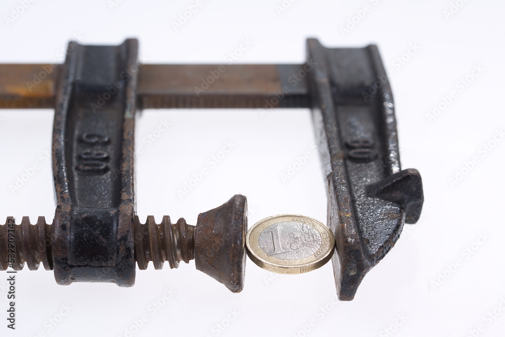 One Euro in a clamp, financial crisis One Euro in a clamp, financial crisis